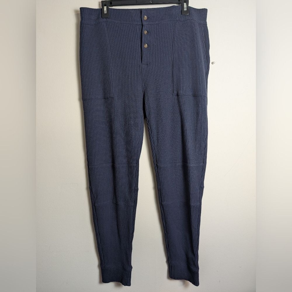 Faherty Thermal Pima Joggers Yule Waffle Knit Blue Lounge Pants Sz Xl